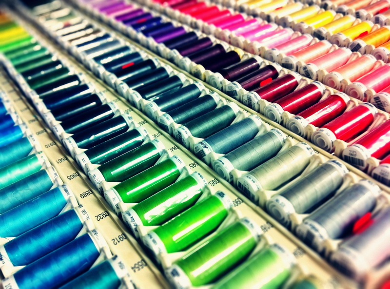 blue, multi colored, day, in a row, embroidery, tailor, high angle view, material, still life, full frame, thread, craft, threads, sewing, stitch, needlework