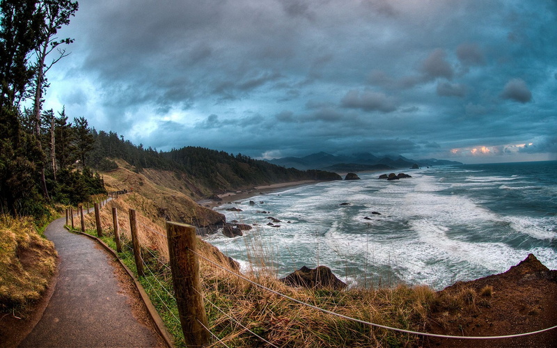 park, path, ecola, ocean, near, oregon, state, sea, 1080P, coast