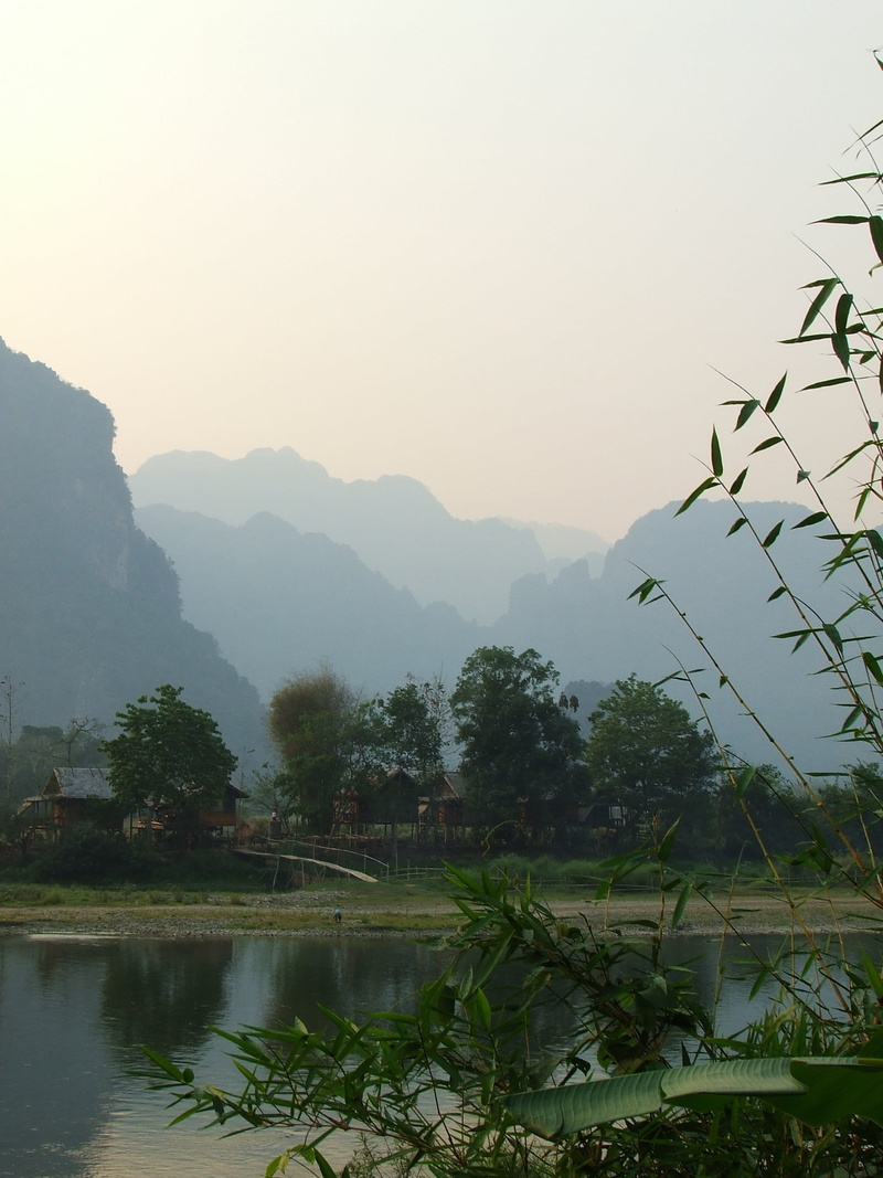 2K, idyllic, beauty in nature, scenics - nature, river, tree, mountain, laos, day, non-urban scene, sky, mountain range, reflection, tranquil scene, nature