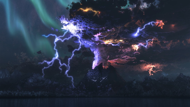 2K, illuminated, dark, water, sea, widescreen nature 2560x1440, sky, glowing, lightning, tranquility, no people, night, scenics - nature, power in nature