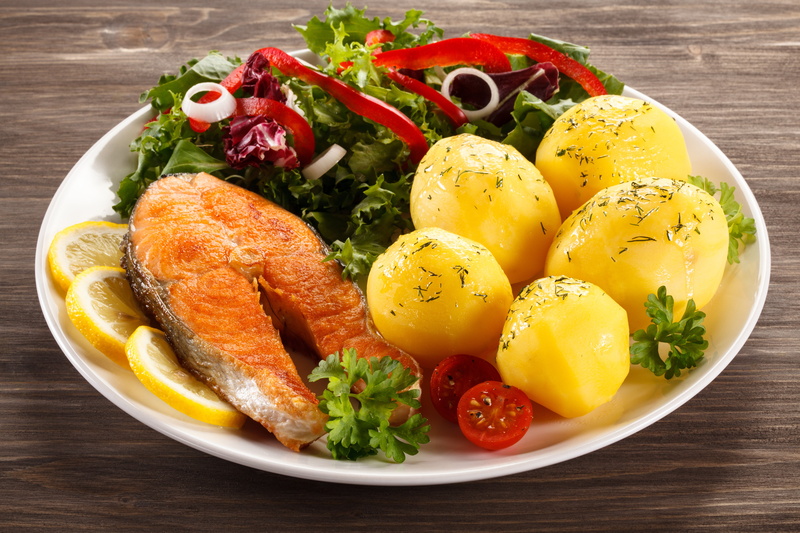 grilled, dinner, Food, Vegetables, backgrounds, close-up, meal, wellbeing, red, high angle view, Fish, table, crockery, spice, lunch, parsley, meat, leaf