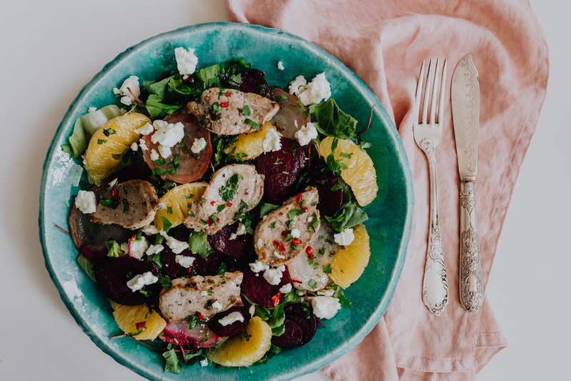 healthy eating, freshness, ready-to-eat, meal, herb, directly above, eating utensil, food, salad, 4K, high angle view, close-up, no people, indoors, serving size