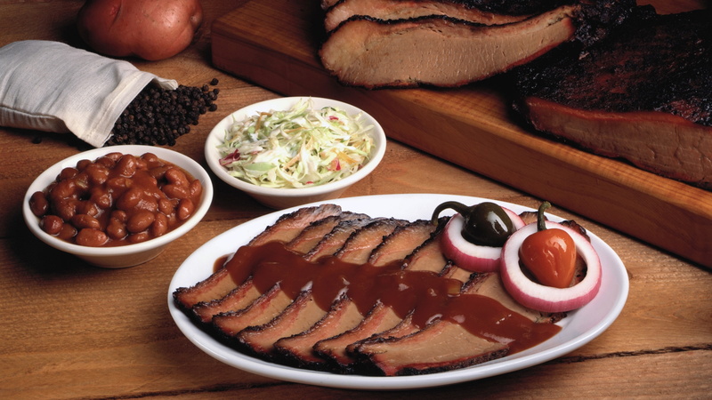 food, coleslaw, beans, onion, barbecue, meat, 4K
