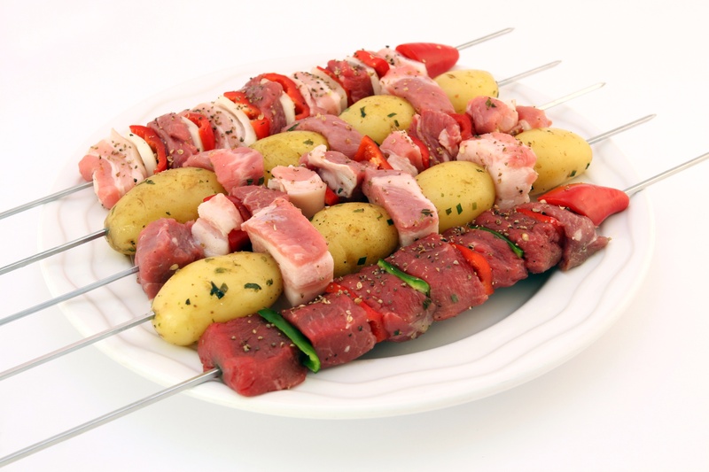 snack, delicious, skewers, ready-to-eat, lunch, still life, on white, colorful, cooking, nutrition, natural, turkish, pepper, spices, restaurant, skewered