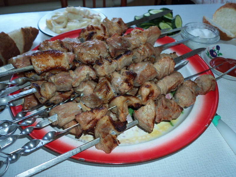 grilled, plate, table, cooking, skewer, seafood, indoors, healthy eating, crockery, Skewers, tasty, meal, close-up, temptation, wellbeing, Shish Kebab