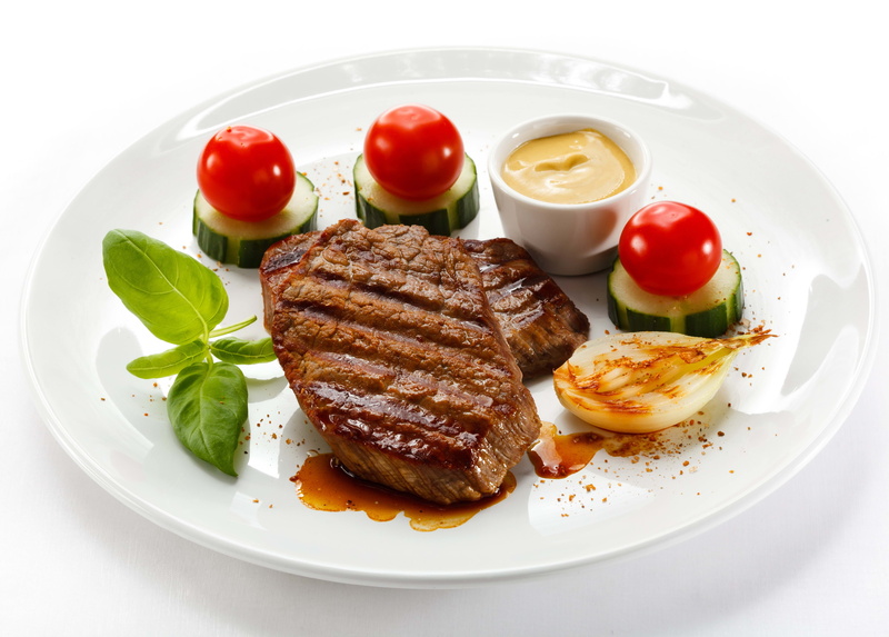 food And Drink, dinner, fried, cutlet, tenderloin, plate, barbecue, serving size, chop, vegetable, roasted, grilled, mustard, gourmet, still life, loin