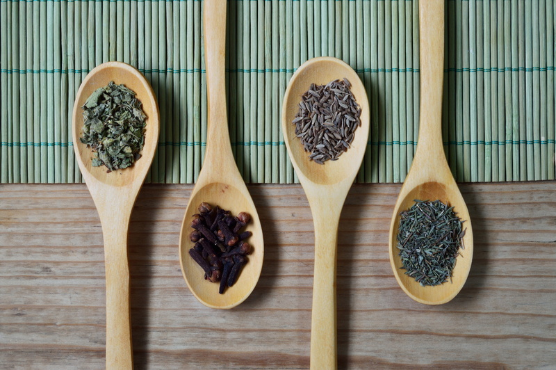 table, spice, chef, texture, oregano, directly above, herb, wooden, no people, seeds, ladle, different, food and drink, dried food, kitchen, ingredient