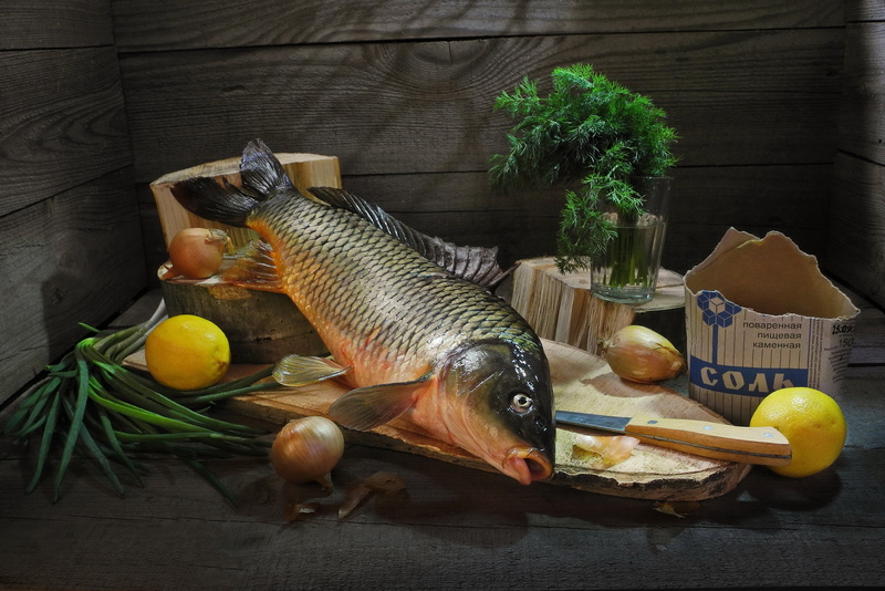 knife, fish, bow, salting, salt, glass, Sergey Pounder, 2K, dill, Board, lemons
