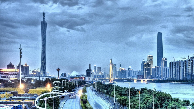 hunan, river, 1080P, china, bridge, skyscrapers, guangzhou, clouds, nature and landscapes, hdr, city