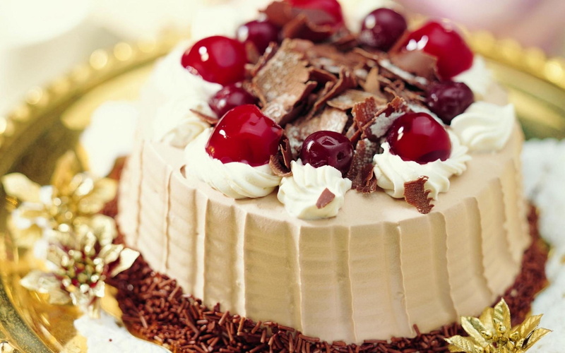 cherrys, 3d and abstract, yummy, food, white, cake, 2K, amazingly, cream, delicious