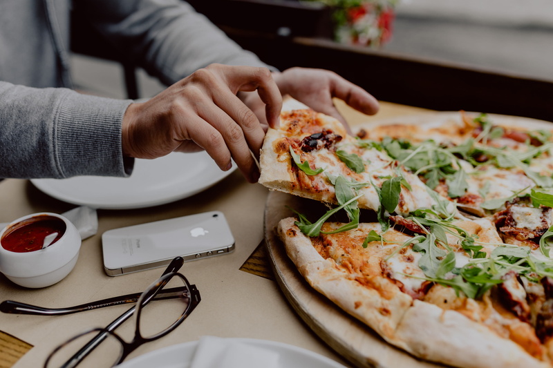 food and drink, pizza, restaurant, business, freshness, italian food, human hand, cozy, 5K, adult, hand, italian, people, holding, meal, vegetable, hungry
