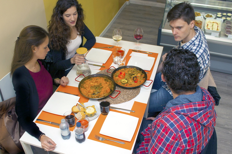 togetherness, child, table, Paella, people, 4K, Food, high angle view, Restaurant, girls, franchise, food and drink, lifestyles, valencia, young women