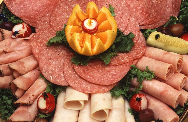 ready-to-eat, delicatessen, garnish, ham, food, appetizer, full frame, high angle view, plate, vegetable, gourmet, lunch, table, cuisine, meat, cold cuts