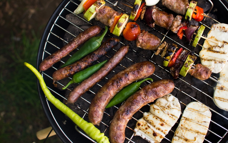 cooking, dinner, 1080P, coal, char-Grilled, kebabs, fire - Natural Phenomenon, grill, vegetables, steak, close-up, food And Drink, sausage, still life