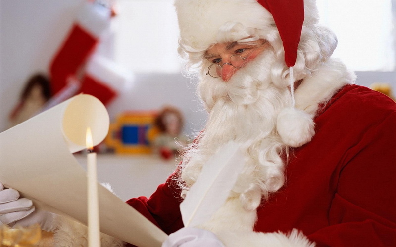 Santa Claus, white color, focused, 1080P, Christmas, red, men, costume, hat, dressing up, one animal, celebration, mammal, holiday, santa hat, people