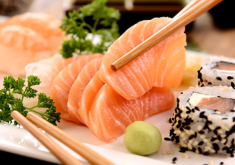 freshness, healthy eating, asian food, seafood, no people, close-up, sashimi, sushi, Japanese cuisine, meats, indoors, raw, salmon - seafood, rice, sticks