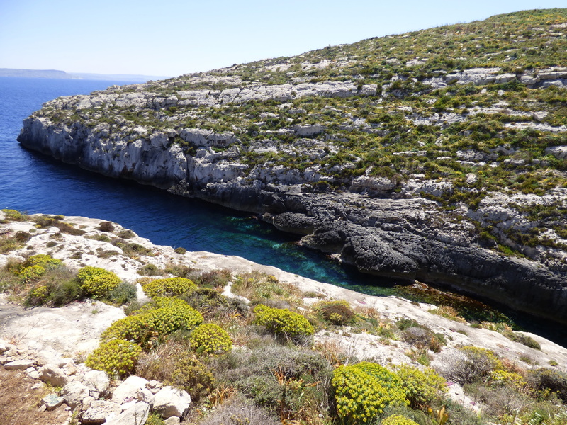 mountain, day, sky, non-urban scene, water, mgarr ix-xini, idyllic, boat, coast, outdoors, summer, sunshine, tranquility, holiday, secluded, bay, rock - object
