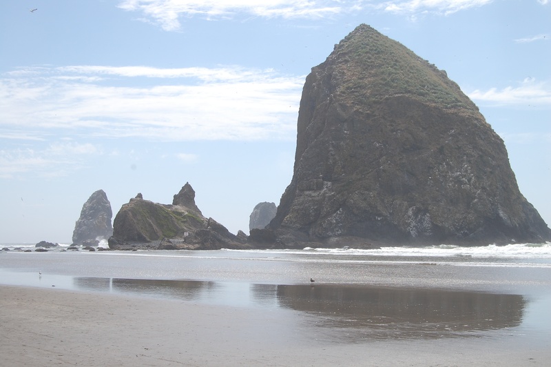coastline, sand, beach, water, nature, day, solid, oregon, stack rock, tranquil scene, holiday, attraction, rocky, cloud - sky, island, ocean, pacific