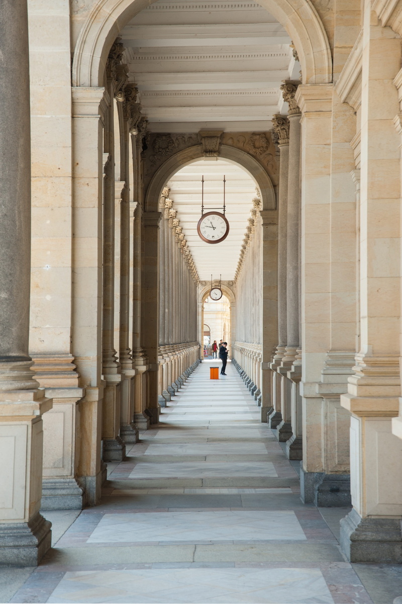 one person, 4K, building exterior, corridor, arch, the past, karlovy-vary, travel, arcade, spa, historically, czech republic, karlovy vary, colonnade