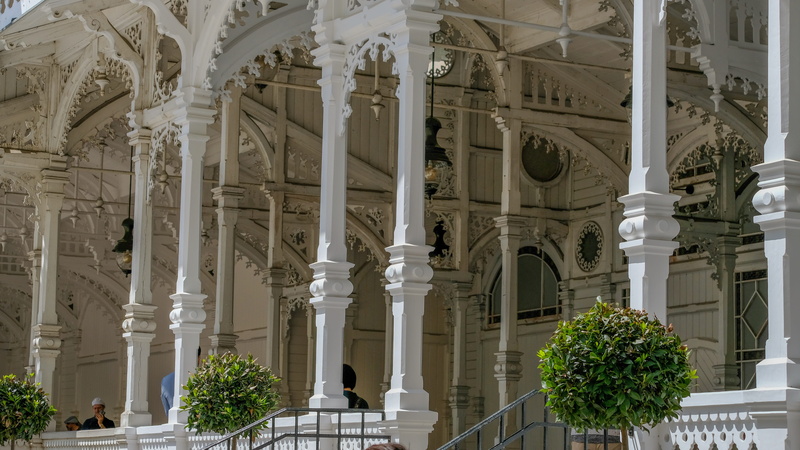 building exterior, architectural feature, spirituality, history, travel, architecture, religion, spa, old town, no people, arcade, belief, ceiling, travel destinations
