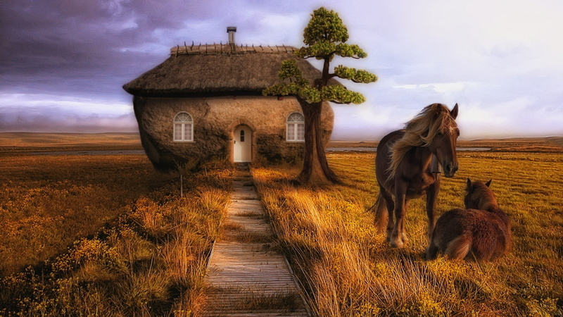 landscape, building, city, summer, house, sky, travel, tree, outdoors, 1080P, tourism, tower, animals, old, architecture, trees, home, grass, park, plot