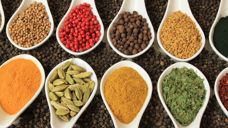 1080P, in a row, high angle view, healthy eating, indoors, still life, clove, bowl, Herbs and Spices, wellbeing, black peppercorn, ingredient, cardamom