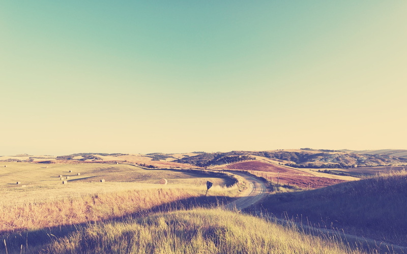 non-urban scene, sky, clear sky, bright, day, beauty in nature, outdoors, idyllic, road, haystacks, landscape, nature, tranquil scene, grass, no people