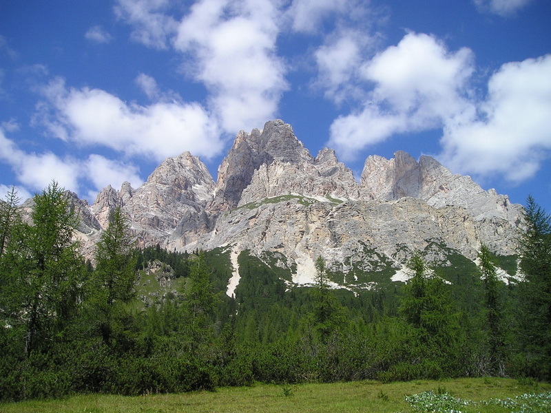 south tyrol, tranquility, tree, formation, tranquil scene, non-urban scene, alpine, outdoors, dolomites, monte cristallo, beauty in nature, landscape, cloud - sky