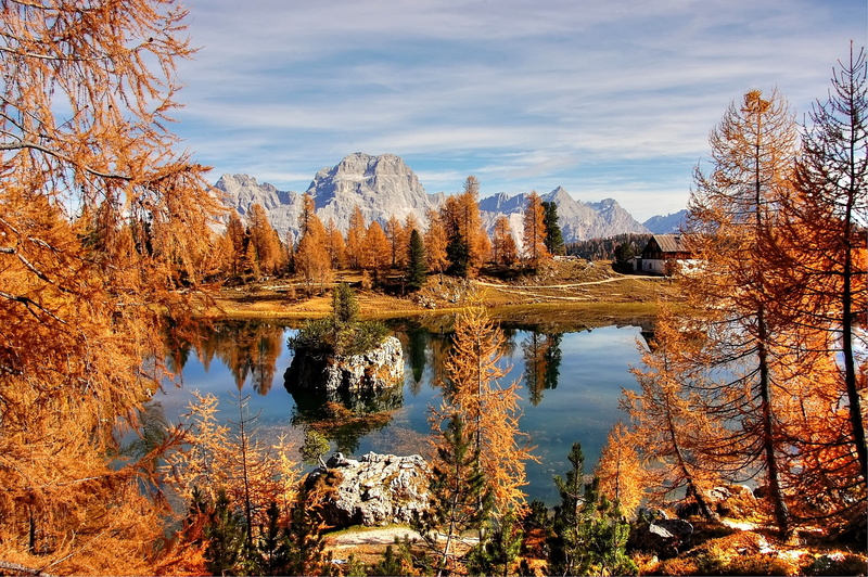 autumn, panorama, cloud - sky, land, landscape, beauty in nature, reflection, nature, clouds, idyllic, lago federa, karg, tranquility, water, alm, belluno