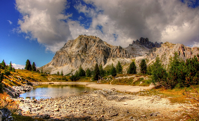 environment, clouds, scenics - nature, plant, nature, solid, lake, tofana, travel, eroded, bergsee, blue, rock, non-urban scene, beauty in nature, tree