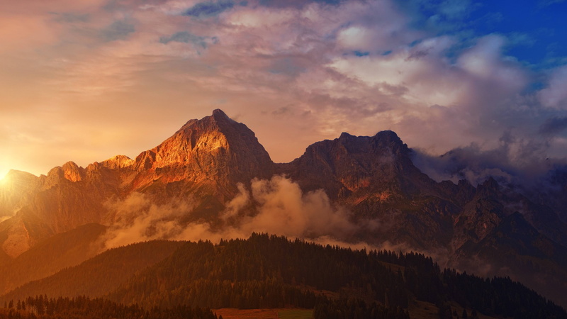 landscape, 4K, alpine, mountain, sunset, panorama, dawn