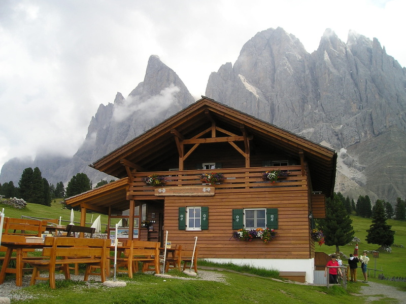 wood - material, cloud - sky, adolf munkel off, mountain, formation, building, dolomites, hut, plant, tree, mountain hut, south tyrol, 1080P, mountain range