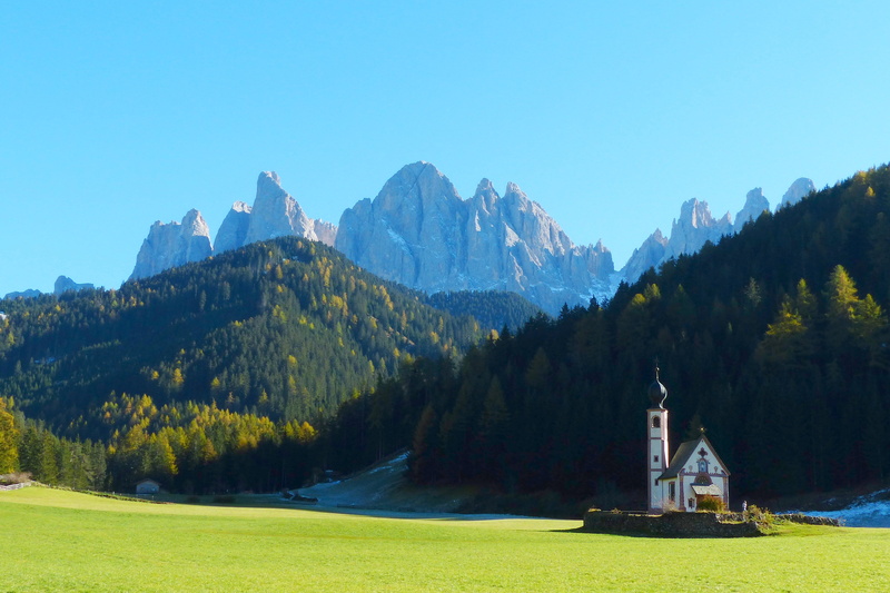 st, mountains, grass, nepomuk, villnösstal, autumn, Geisler, scenics - nature, south tyrol, golden autumn, Acute, onion dome, no people, sky, building