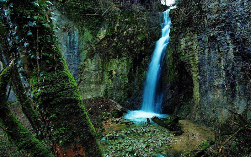 hd, two, mountains, moss, pictures, waterfalls, water, 1080P, falls