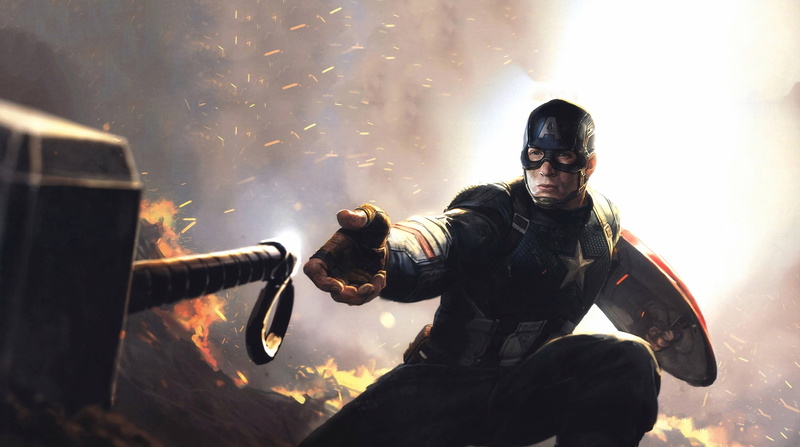 fire, 1080P, Avengers, Chris Evans, male, Captain America, hammer, hero