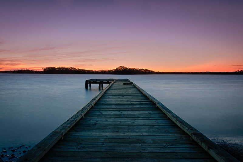 bridge, diminishing perspective, boardwalk, environment, blue, connection, outdoors, dusk, horizon, 5K, body, tranquility, no People, sky, sunrise - Dawn