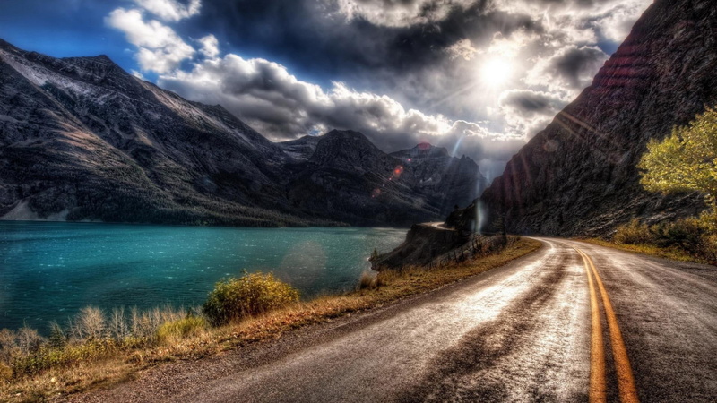 near, along, road, mountains, body, black, beautiful, 1080P, river, hdr, landscape, water, nature and landscapes, asphalt, photography, valley