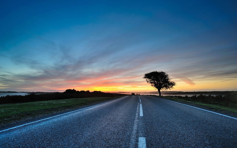 hdr, sky, sunset, road, 1080P, blue, background, nature