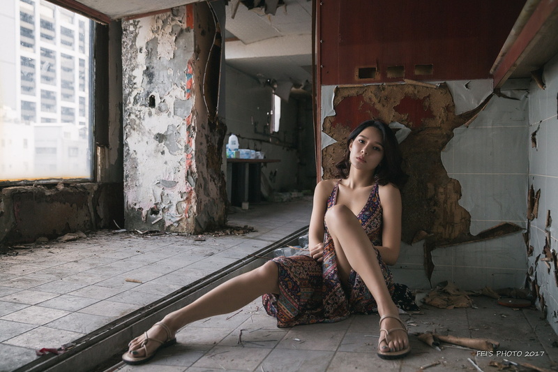 architecture, on the floor, 1080P, beauty, portrait, lifestyles, looking at camera, abandoned, full length, women, flooring, deterioration, one person