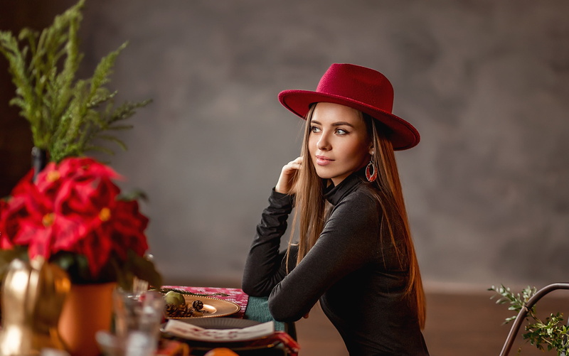 girl, green eyes, brunette, model, bokeh, George Dyakov, 1080P, sweater, looking away, straight hair, photo, depth of field, portrait, photographer, long hair