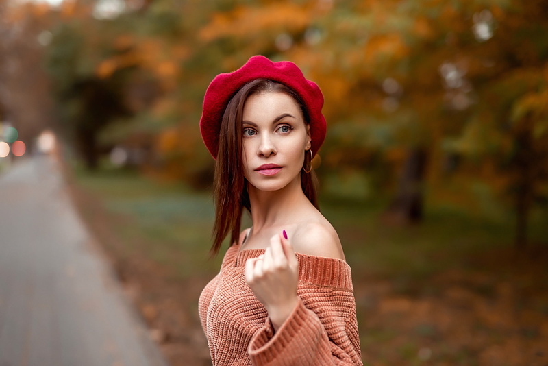 women outdoors, model, portrait, women, 1080P, Georgy Dyakov, hat