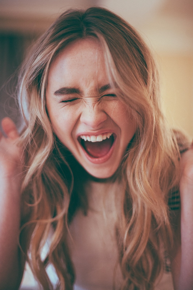 mouth open, young adult, headshot, excitement, indoors, hairstyle, emotion, shouting, adult, one person, portrait, happiness, positive emotion, long hair