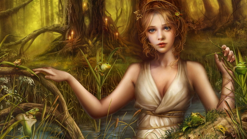 beige, woman, surplice, hd, 1080P, fantasy, neckline, women
