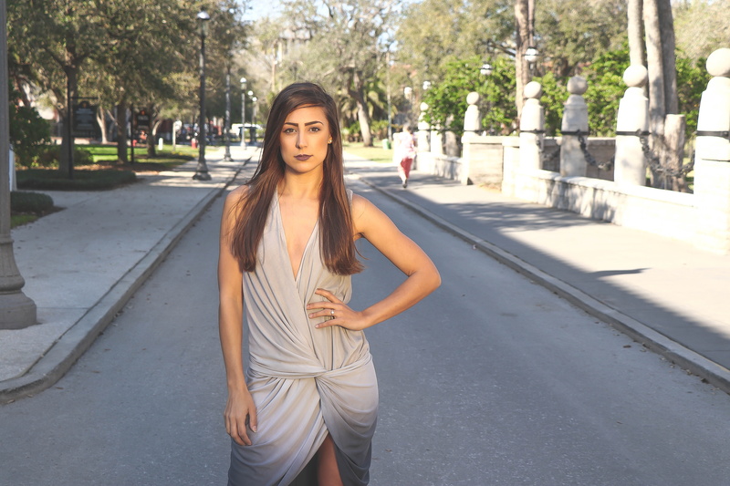 beautiful woman, pretty, fashion, long hair, day, city, casual clothing, dress, woman, young adult, girl, lifestyles, portrait, surplice, neckline, pavement