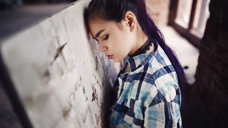 lifestyles, one person, looking down, side view, profile view, depression - sadness, Sergey Zhirnov, standing, selective focus, waist up, casual clothing