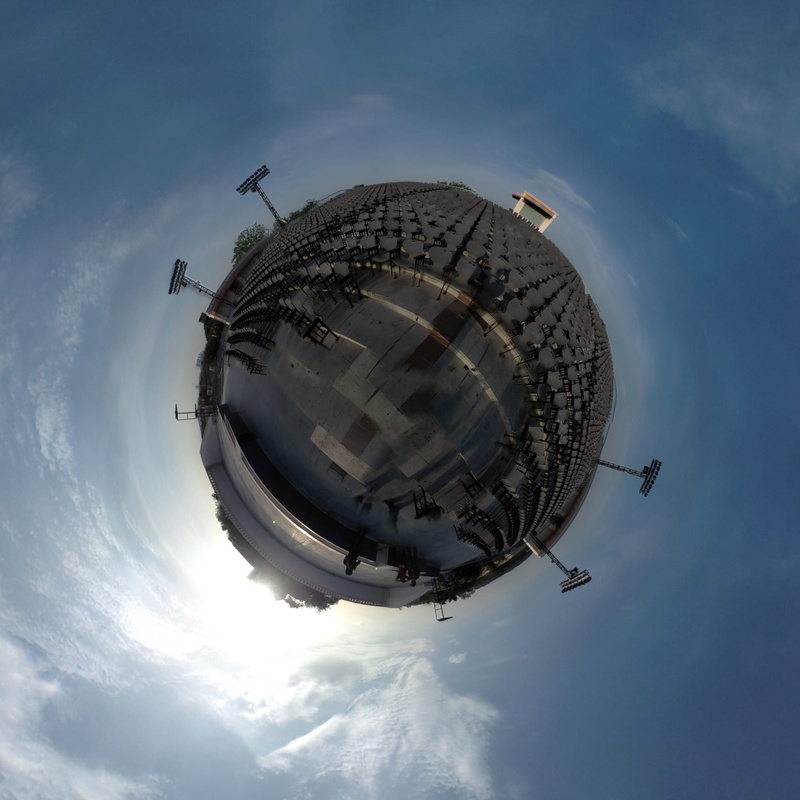 togetherness, Auditorium, low angle view, sphere, Sky, outdoors, transportation, sun, 1080P, building, Open, distorted image, space, building exterior