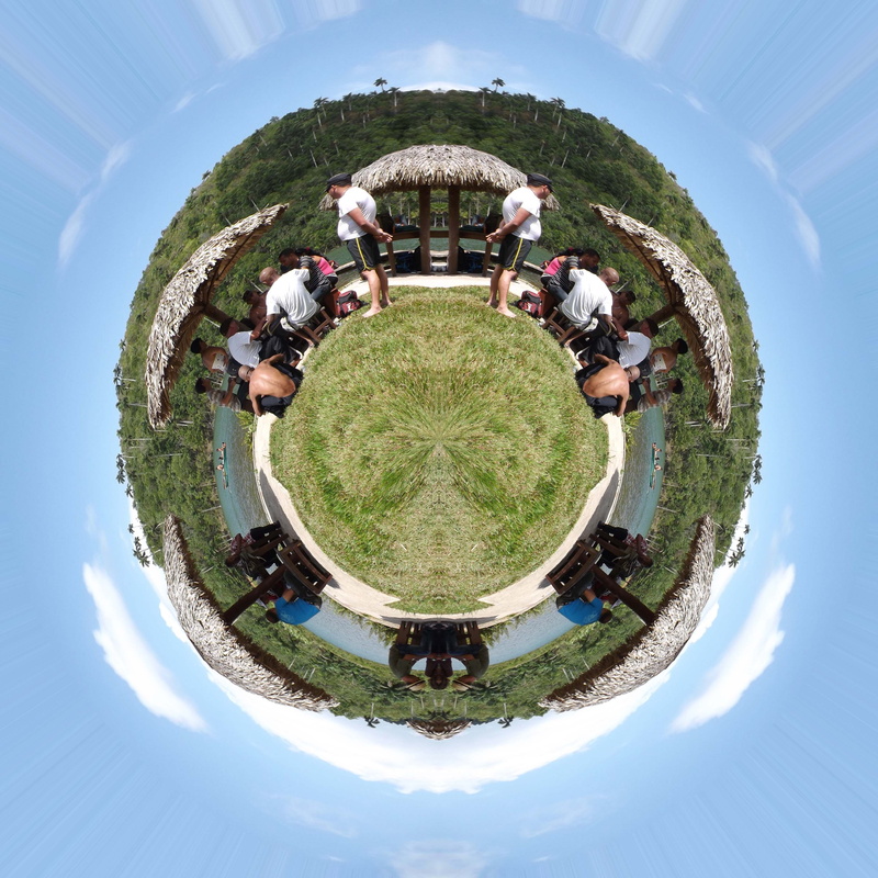 real people, landscape, 2K, geometric shape, tree, outdoors, nature, swimming pool, day, circle, fish-eye lens, group of people, building exterior, architecture