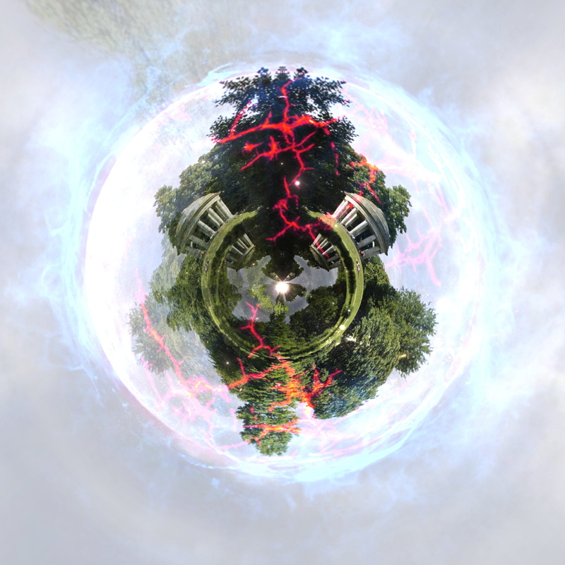 4K, city, abstract, distorted image, cloud - sky, shape, outdoors, sphere, architecture, no people, planet earth, graphic, fish-eye lens, tree, digital composite