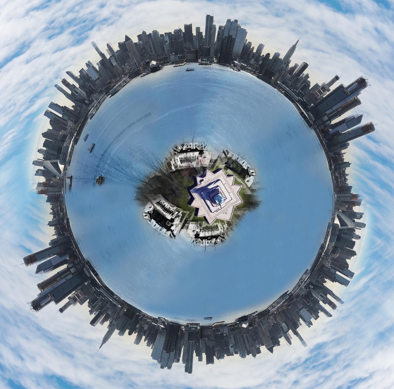 circle, water, urban, nature, newyork, shape, planet earth, built structure, 4K, skyscraper, reflection, distorted image, no people, earth, nyc, buildings