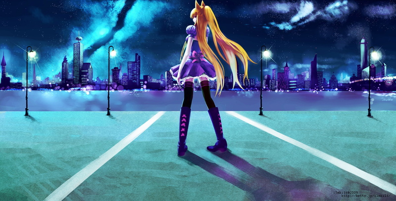 nekomimi, city, night, 1080P